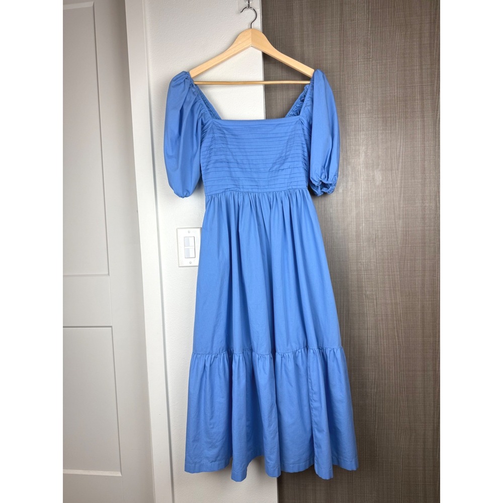 Abercrombie & Fitch Blue Emerson Poplin Puff Sleeve Midi Dress Size Small - Picture 2 of 10